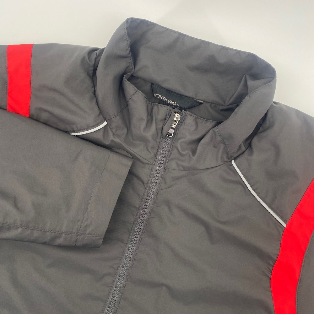 North End Budweiser Windbreaker Jacket Men L Gray Red Racing Full Zip Mesh Lined